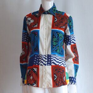 Etro Abstract Multi Patterned Casual Cotton Blouse - Italy
